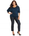 Go out in style with Seven7 Jeans' three-quarter-sleeve plus size top, featuring sequin detail.