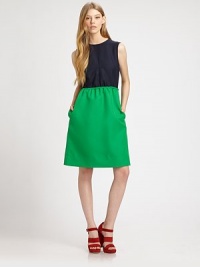 Bold colorblock twill elevates this easy A-line shift to a must-have wardrobe essential.Jewel necklineSleevelessBodice seamsElastic waistSlash pocketsCenter back zipperAbout 23 from natural waistPolyesterDry cleanImportedModel shown is 5'11 (180cm) wearing US size Small. Bold colorblock twill elevates this easy A-line shift to a must-have wardrobe essential.Jewel necklineSleevelessBodice seamsElastic waistSlash pocketsCenter back zipperAbout 23 from natural waistPolyesterDry cleanImportedModel shown is 5'11 (180cm) wearing US size Small.