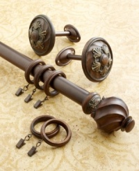 Heirloom charm. The Basque window drapery rod brings ancestral designs to the modern home. With a carved, highlighted accent and twisted, painted metal, this traditional look lends itself to any view. Heirloom charm. The Basque window drapery rod brings ancestral designs to the modern home. With a carved, highlighted accent and twisted, painted metal, this traditional look lends itself to any view.