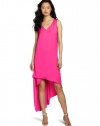 BCBGMAXAZRIA Women's Avery V-Neck Dress With Asymmetrical Hem, Neon Pink, Large