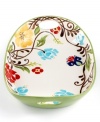 Hand painted with folksy florals, the Jardin handled platter delivers colorful fresh-for-spring style along with everyday durability. With solid-green base.
