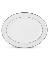 Pure opulence. Posh opalescence. This classically designed line of Lenox dinnerware and dishes is accented by a platinum rim and a delicate flourish of vine-like, white-on-white imprints with raised, iridescent enamel dots. Great gift for a housewarming, wedding or yourself. Pure opulence. Posh opalescence. This classically designed line of Lenox dinnerware and dishes is accented by a platinum rim and a delicate flourish of vine-like, white-on-white imprints with raised, iridescent enamel dots. Great gift for a housewarming, wedding or yourself.