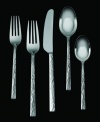 The rustic simplicity of hammered metal is taken to new heights of chic style with this flatware collection from Vera Wang. The perfect pattern for both casual or luxurious occasions. Includes a tablespoon, butter knife, sugar spoon and cold meat fork.