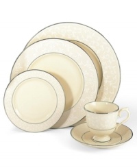 Welcome your guests to the table with the formal elegance of place settings from Lenox's Pearl Innocence dinnerware and dishes collection. This fine bone china brings together a graceful tone-on-tone design with hand enameled pearl-like accents and rich bands of polished platinum.