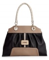 Clean lines and subtle detailing give this stunning style from GUESS the right look for any occasion. A studded handle and wood detailed front logo give unique appeal to this lady-like satchel silhouette.