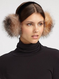 EXCLUSIVELY SAKS. Elegance meets warmth in this exquisite essential. Velvet band Genuine fox fur origin: Finland One size fits most Made in USA