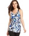 A ruffle and racerback add stylish flair to this printed Alfani tank -- perfect for effortless summer style!