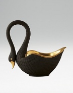 This graceful swan in black porcelain and 14kt gold accents is perfect for serving or decoration. Hand-gilded 7 edition: 3W X 7H X 6½D 13 edition: 6W X 13H X 13D Made in Portugal