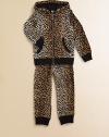 A chic and casual leopard spotted knit with a cozy hood and an easy shape.Attached hood with solid liningZip frontLong sleeves with ribbed knit cuffsSplit kangaroo pocketsRibbed hemLooped French terry lining47% cotton/47% modal/6% spandexMachine washMade in Italy