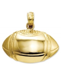 The perfect gift for the football fanatic, this detailed 14k gold football charm is an instant touchdown! Chain not included. Approximate length: 7/10 inch. Approximate width: 4/5 inch. The perfect gift for the football fanatic, this detailed 14k gold football charm is an instant touchdown! Chain not included. Approximate length: 7/10 inch. Approximate width: 4/5 inch.
