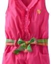 U.S. Polo Assn. Girls 2-6X Button-Up Ruffled Romper