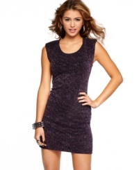A network of elastic bands at the back make a chic impression on this sparkly dress from Jump that boasts major star power! A network of elastic bands at the back make a chic impression on this sparkly dress from Jump that boasts major star power!