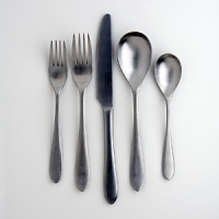 Designed by Robert Welch for Cambridge, this set includes eight each: dinner fork, dinner spoon, salad fork, teaspoon and dinner knife. Also includes one sugar shell, one butter knife, one serving spoon, one slotted spoon and one cold meat fork. Designed by Robert Welch for Cambridge, this set includes eight each: dinner fork, dinner spoon, salad fork, teaspoon and dinner knife. Also includes one sugar shell, one butter knife, one serving spoon, one slotted spoon and one cold meat fork.