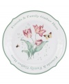 Let your creativity shine through with Butterfly Meadow mix-and-match dinnerware. A beautiful accent to the collection and thoughtful hostess or housewarming gift, this sweet dessert platter features a delightful garden scene and the message: Friends & Family Gather Here.