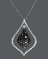 Highlight your neckline with a little shine. EFFY Collection's stunning teardrop-shaped pendant features a center covered in round-cut black diamonds (1/2 ct. t.w.) with a cut-out overlay in white diamonds (1/5 ct. t.w.). Set in 14k white gold. Approximate length: 18 inches. Approximate drop: 3/8 inch.
