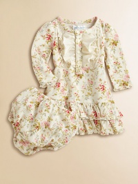 The cozy comfort of a thermal combines with the vintage charm of soft florals and delicate ruffles on this pretty waffle-knit cotton dress.Ribbed crewneckLong puffed sleeves with ruffled cuffsButton-frontRuffled hemCottonMachine washImported Please note: Number of buttons may vary depending on size ordered. 