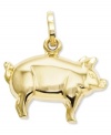 Humble and gracious, the pig is an endearing symbol meant to be cherished. Rendered in 14k gold, this pig charm is sure to be a lasting keepsake upon any chain. Chain not included. Approximate drop length: 3/5 inch. Approximate drop width: 3/5 inch.