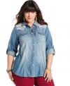 Lace trim adds on-trend flavor to American Rag's plus size shirt-- it's a must-have for the season!
