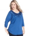Add sparkle to your casual style with Grace Elements' plus size top, flaunting a sequined front.