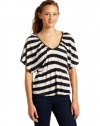 Jolt Junior's Rugby Stripe Lace Back Short Sleeve Top,Navy,X-Small