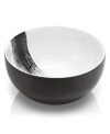 Work of art. A black exterior contrasts the bold Brushstroke motif in this sleek yet sturdy vegetable bowl, turning any meal into a true masterpiece. By Mikasa.