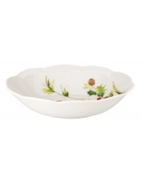 A season of entertaining and celebration will flourish with the Winter Meadow fruit bowl from Lenox. Red poinsettia and crisp holly bloom on ivory porcelain designed to complement the mix-and-match dinnerware collection. A season of entertaining and celebration will flourish with the Winter Meadow fruit bowl from Lenox. Red poinsettia and crisp holly bloom on ivory porcelain designed to complement the mix-and-match dinnerware collection.
