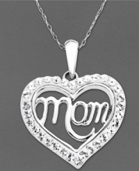 Looking for the perfect Mother's Day gift? This sparkling heart-shaped pendant by Kaleidoscope features the word Mom in sterling silver, crystal and Swarovski elements. Approximate length: 18 inches. Approximate drop: 1-1/4 inches. Looking for the perfect Mother's Day gift? This sparkling heart-shaped pendant by Kaleidoscope features the word Mom in sterling silver, crystal and Swarovski elements. Approximate length: 18 inches. Approximate drop: 1-1/4 inches.