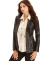 A high-shine coating makes this GUESS blazer a standout for a hot fall coverup -- perfect for chic style!