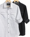 You're your own style mayor with these urban-hip button-front shirts from Marc Ecko Cut & Sew.