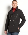 Score sophisticated style and function with this detailed, water-resistant double-breasted coat from Buffalo David Bitton.