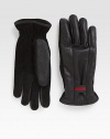 Leather and suede gloves, accented with signature elastic web detail.Elasticized at wristLeatherDry cleanMade in Italy