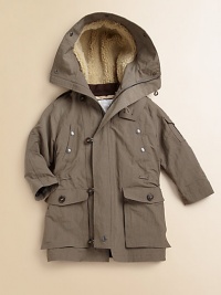 Triple the warmth and comfort, this 3-in-1 parka has a hooded, fuzzy-lined top layer, plenty of pockets and a drawstring waistband Triple the warmth and comfort, this 3-in-1 parka has a hooded, fuzzy-lined top layer, plenty of pockets and a drawstring waistband