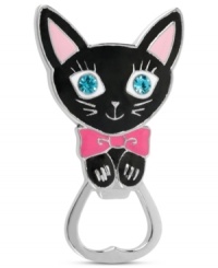 Kitty cuteness. This black cat bottle opener is crafted from silver-tone mixed metal with pink and glass crystal accents for a fun touch. Item comes packaged in a signature Betsey Johnson Gift Box. Approximate length: 3-1/2 inches. Kitty cuteness. This black cat bottle opener is crafted from silver-tone mixed metal with pink and glass crystal accents for a fun touch. Item comes packaged in a signature Betsey Johnson Gift Box. Approximate length: 3-1/2 inches.