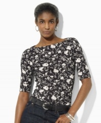 Lauren by Ralph Lauren's chic boat neckline and beautiful floral print infuse a classic cotton jersey tee with an elegant vintage aesthetic. Lauren by Ralph Lauren's chic boat neckline and beautiful floral print infuse a classic cotton jersey tee with an elegant vintage aesthetic.