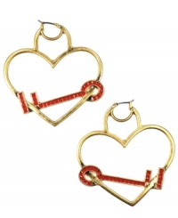 Hip hoops! With a heart and key silhouette, RACHEL Rachel Roy adds a trendy twist to traditional hoop earrings. Crafted in gold tone mixed metal. Approximate drop: 2-1/2 inches. Hip hoops! With a heart and key silhouette, RACHEL Rachel Roy adds a trendy twist to traditional hoop earrings. Crafted in gold tone mixed metal. Approximate drop: 2-1/2 inches.