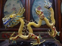 Vintage Chinese 22k Gold Guilded Cloisonne Flying Dragon Hanging Ornament Vintage Chinese 22k Gold Guilded Cloisonne Flying Dragon Hanging Ornament