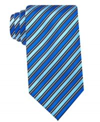 Contrast stripes on this Geoffrey Beene silk tie add a charge to any basic 9-to-5 outfit.