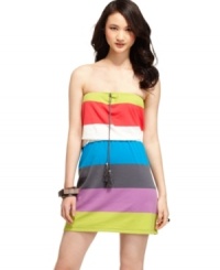 Get sprung on stripes this season with this bold tube dress from Planet Gold! Sporting a blouson top, this dress is figure-flattering too! Get sprung on stripes this season with this bold tube dress from Planet Gold! Sporting a blouson top, this dress is figure-flattering too!