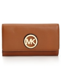 Organization with elegance. Butter-soft leather and signature golden hardware offer instant appeal to this MICHAEL Michael Kors wallet that discretely conceals plenty of compartments for cash, cards, coins, and other little extras. Organization with elegance. Butter-soft leather and signature golden hardware offer instant appeal to this MICHAEL Michael Kors wallet that discretely conceals plenty of compartments for cash, cards, coins, and other little extras.