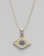 The iconic symbol of protection, in 14k yellow gold with black and white pavé diamonds and blue sapphires, on a yellow gold ball chain. Diamonds, 0.07 tcw Sapphires 14k yellow gold Chain length, about 16 Pendant length, about ½ Lobster clasp Imported