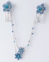 Fashion Hair Accessory ~ Aqua Crystals Accented Flower Design Hair Comb