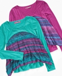 A great, girly look for her, the flowly style and soft feel of this sharkbite top from Epic Threads gives her closet an edge. A great, girly look for her, the flowly style and soft feel of this sharkbite top from Epic Threads gives her closet an edge.
