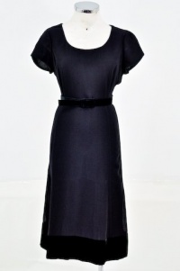 Jones of New York Black Cap Sleeve Scoop Neck Velvet Trimmed Dress with Belt Jones of New York Black Cap Sleeve Scoop Neck Velvet Trimmed Dress with Belt