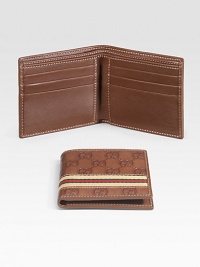 Signature guccissima leather with six card slots and two bill compartments. Fabric web detail 3¾ X 4¼ Made in Italy 