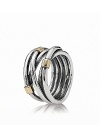 A layered wrap-style ring in smooth sterling silver from PANDORA. 14K gold stations add chic mixed-metal contrast.