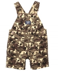 Looks can be deceiving. You'll catch everyone checking out these OshKosh camouflage overalls with hidden dinosaurs, and of course your cute little monster too. Looks can be deceiving. You'll catch everyone checking out these OshKosh camouflage overalls with hidden dinosaurs, and of course your cute little monster too.