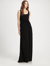Asymmetrical ruching and a scoopback add a touch of sensuality to this soft jersey maxi dress. ScoopneckSleevelessScoopbackAbout 40 from natural waist95% modal/5% elastaneDry cleanMade in USA of Italian fabricModel shown is 5'10 (177cm) wearing US size Small. Asymmetrical ruching and a scoopback add a touch of sensuality to this soft jersey maxi dress. ScoopneckSleevelessScoopbackAbout 40 from natural waist95% modal/5% elastaneDry cleanMade in USA of Italian fabricModel shown is 5'10 (177cm) wearing US size Small.