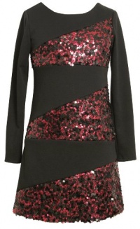 Bonnie Jean Girls 7-16 Long Sleeve Pieced Sequin Knit Dress, Black, 12 Bonnie Jean Girls 7-16 Long Sleeve Pieced Sequin Knit Dress, Black, 12