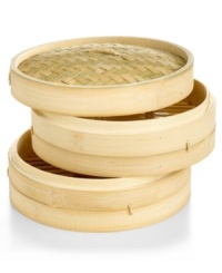 Become a master chef of delicious Asian cuisine with this versatile bamboo steamer. Simply add ingredients, place over a wok, turn on the stove, wait for water to boil and then set the timer-veggies, fruit, meat, dim sum, dumplings, fish and more are cooked to perfection by the steam that passes through, locking in rich flavor and healthy nutrients. 1-month warranty. Become a master chef of delicious Asian cuisine with this versatile bamboo steamer. Simply add ingredients, place over a wok, turn on the stove, wait for water to boil and then set the timer-veggies, fruit, meat, dim sum, dumplings, fish and more are cooked to perfection by the steam that passes through, locking in rich flavor and healthy nutrients. 1-month warranty.