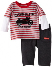 Calvin Klein Baby-boys Newborn Twofer Long Sleeve Tee with Pants, Gray, 6-9 Months